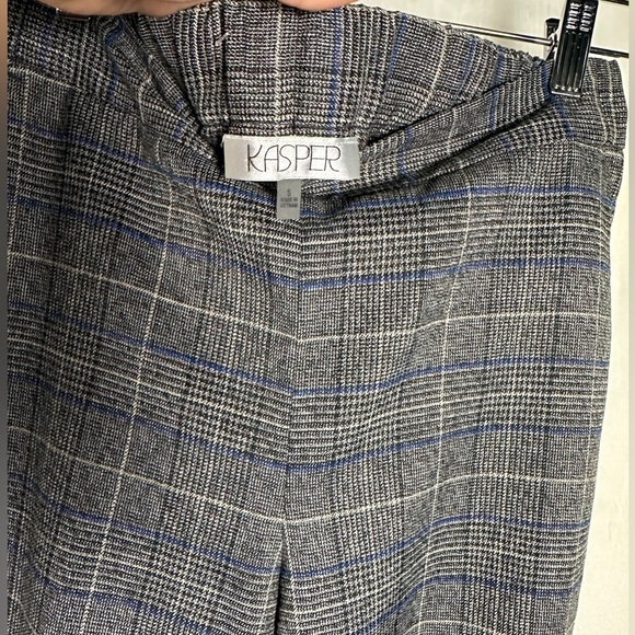 Kasper Relaxed Fit Tailored Pants Small Blue & Gray Plaid Pull On Elastic Waist - Picture 13 of 17